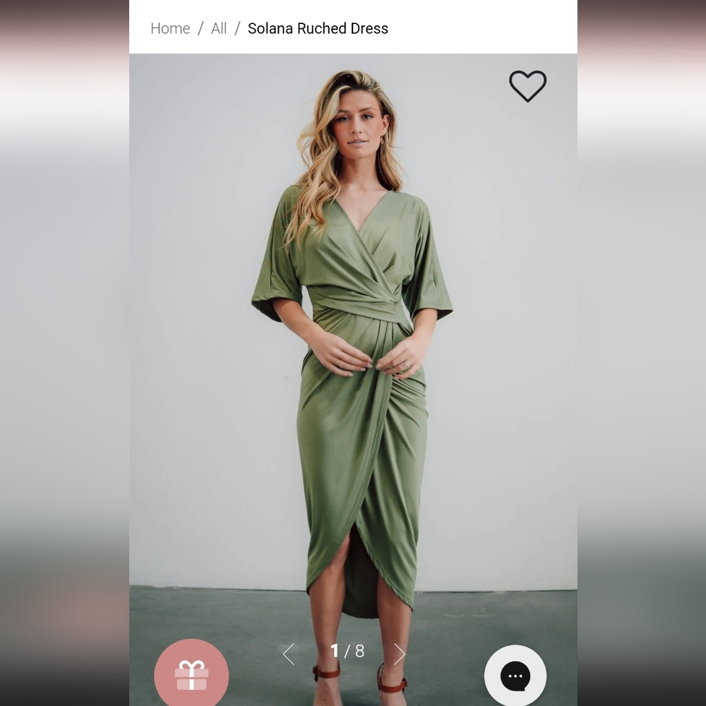 Solana ruched dusty sage dress